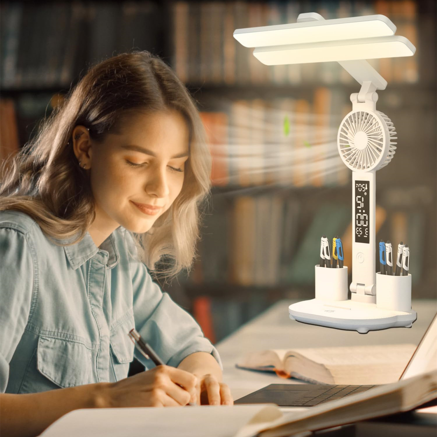 Foldable LED Desk Lamp with Fan