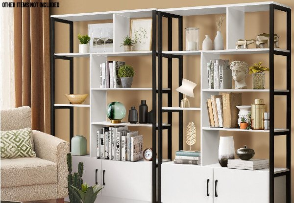 Luxsuite Five-Tier Display Bookshelf with Two Lockable Doors