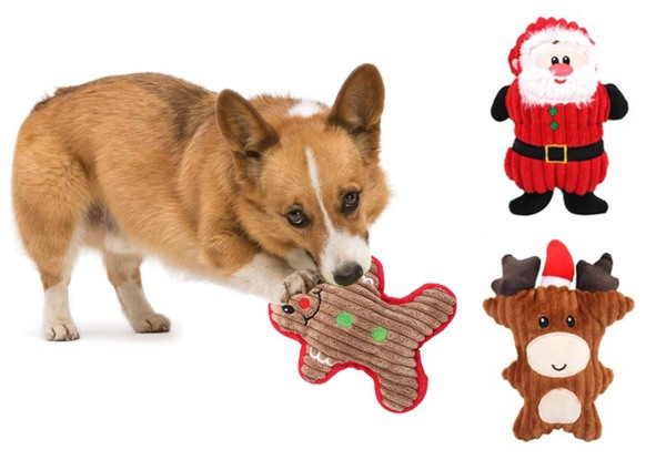 Christmas Plush Squeaky Dog Chew Toy - Three Types Available & Option for Two-Pack