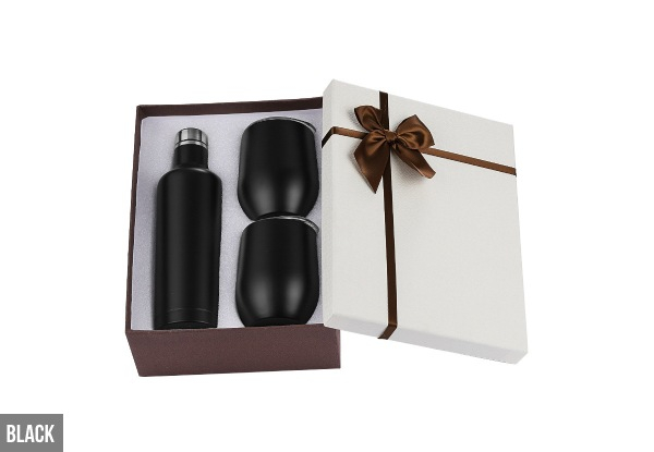 Stainless Steel Insulated Wine Bottle Set with Two Tumblers - Four Colours Available