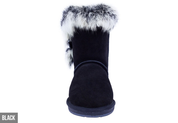 Auzland Women's 'Fame' Australian Sheepskin Fur Trim with Single Button UGG Boots - Three Colours & Six Sizes Available