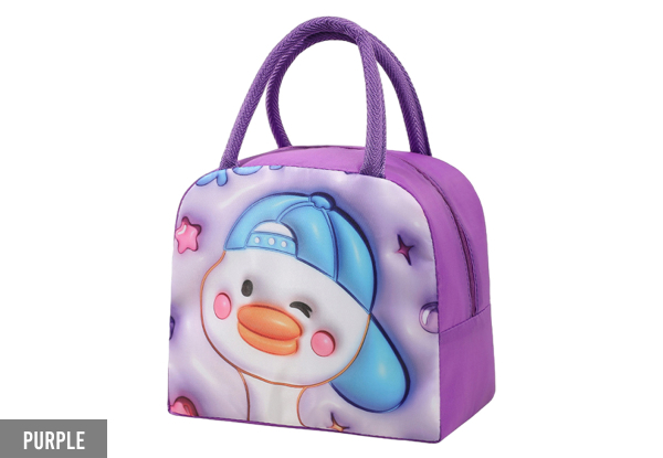 Kids Cute 3D Cartoon Insulated Lunch Bag - Available in Four Colours & Option for Two-Pack