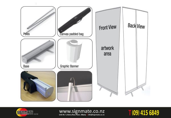 Custom Printed Synthetic Pull Up Banner with Stand & Bag incl. North Island Delivery - Option for South Island Delivery