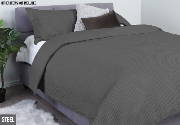 Three-Piece Cotton Waffle Duvet Cover Set - Three Sizes & Three Colours Available