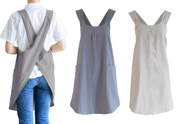 Bandage-Free Cross Back Apron with Pockets - Available in Two Colours