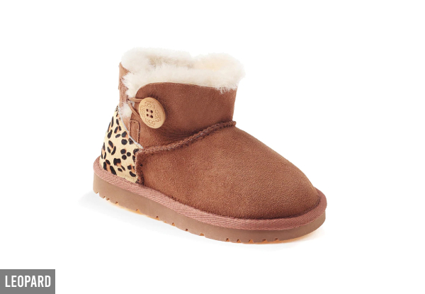 Ozwear Ugg Kids Mini Button Boots  - Three Colours & Six Sizes Available