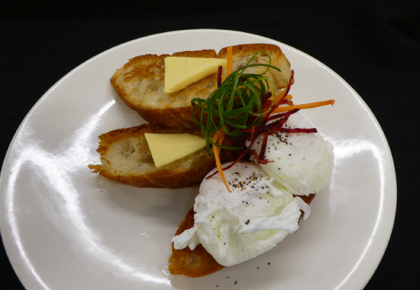 Eggs On Toast with Your Choice of Poached, Fried or Scrambled - Valid Monday to Friday 9.00am to 12.00pm
