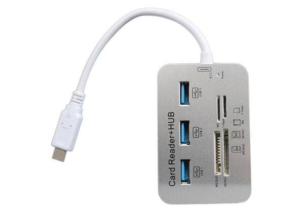 Portable Three-Port USB 3.0 Type C Card Reader