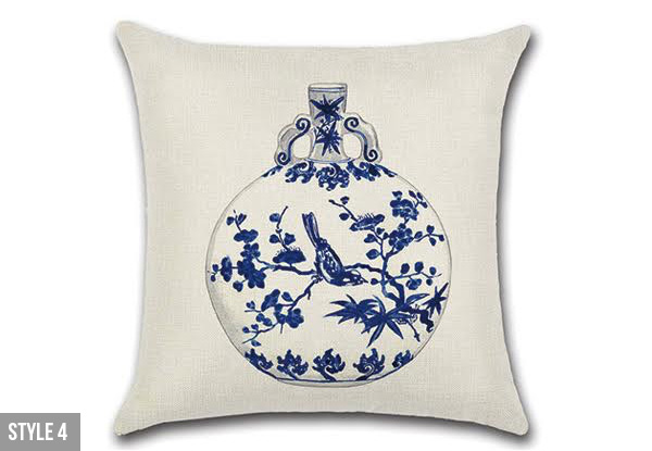 Porcelain Vase Printed Linen Cushion Cover - Six Styles Available