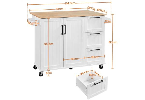 Kitchen Cart Island with Wood Top - Two Colours Available