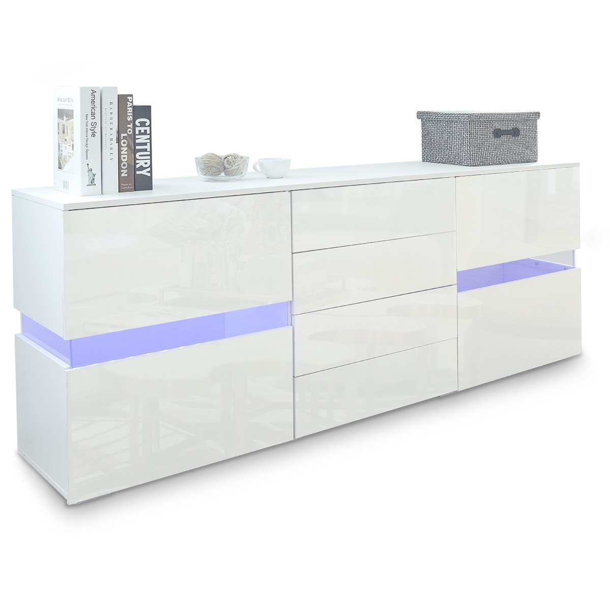 Modern LED Buffet Sideboard Cabinet with Two Doors & Four Drawers