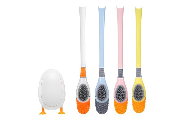 Silicone Toilet Brush with Base - Four Colours Available & Option for Two-Pack