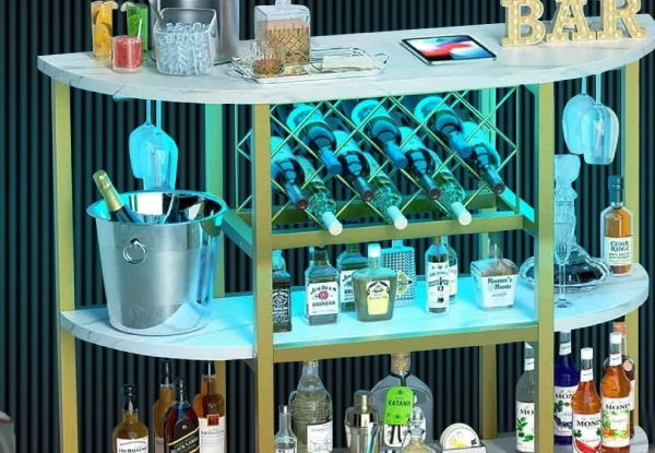 Coffee Bar Cabinet with LED Lights