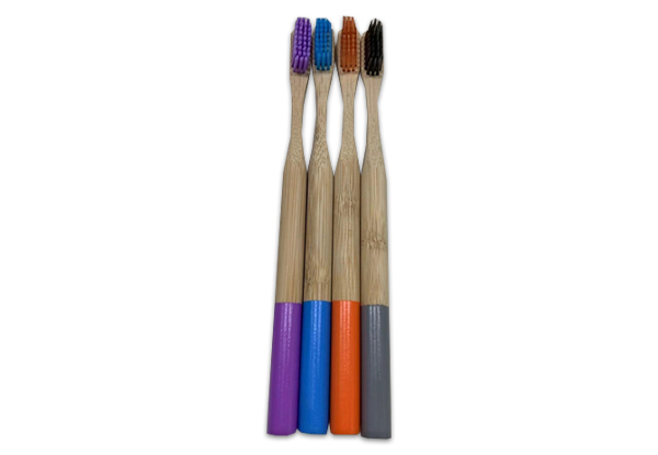 Four-Pack of Bamboo Toothbrushes incl. Bamboo Travel Case - Option for Eight-Pack