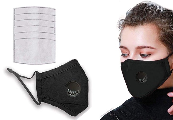 Reusable & Washable Face Mask with Six Filters - Four Colours Available & Options for Three or Five Packs