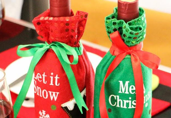 Christmas Wine Bottle Covers - Green or Red Available