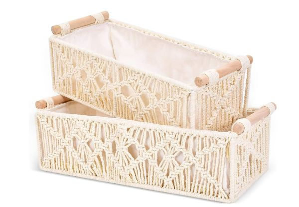 Two-Piece Boho Macrame Storage Basket Decor - Two Colours Available