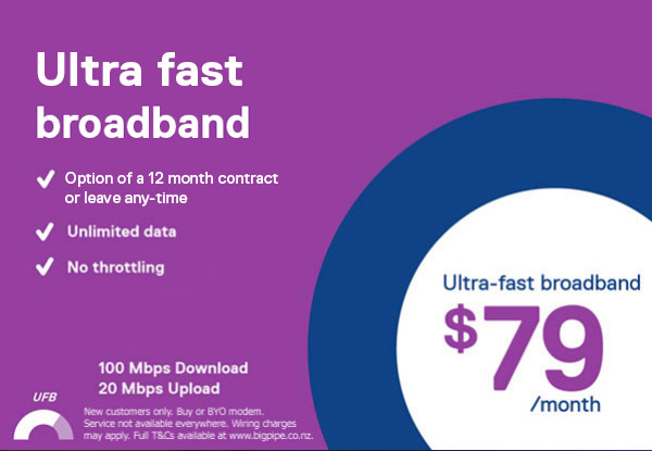 First Month Free, No Standard Connection Fee, Access to the Bigpipe App on a Leave-Anytime Plan OR First Month Free, No Standard Connection Fee, Access to the Bigpipe App AND a Modem on a 12 Month Plan (value up to $277)