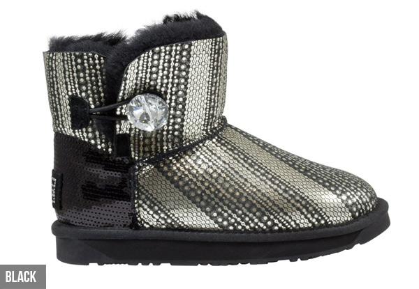 Aussie Connection Women’s Mini Sequin Crystal Button Sheepskin UGG Boots - Two Colours Available