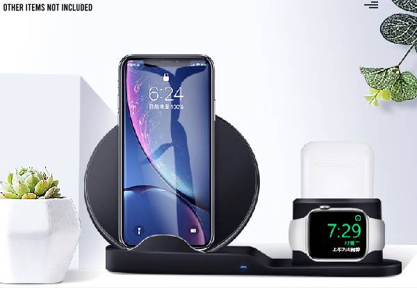 Three-in-One Wireless Charging Station Stand Dock Compatible with Apple Watch, Airpods & iPhone