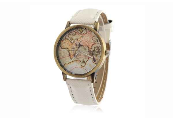 Vintage World Map Watch - Seven Colours Available - Option for Two-Pack