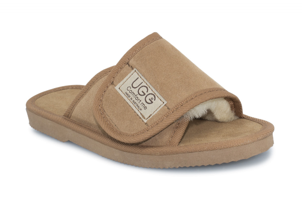 Ugg Australian-Made Water-Resistant Essentials Classic Unisex Sheepskin Open Toe Adjustable Strap Suede Scuffs - 10 Sizes Available