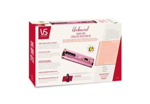 VS Sassoon Unbound Shine-Pro Cordless Auto Curler, 60min