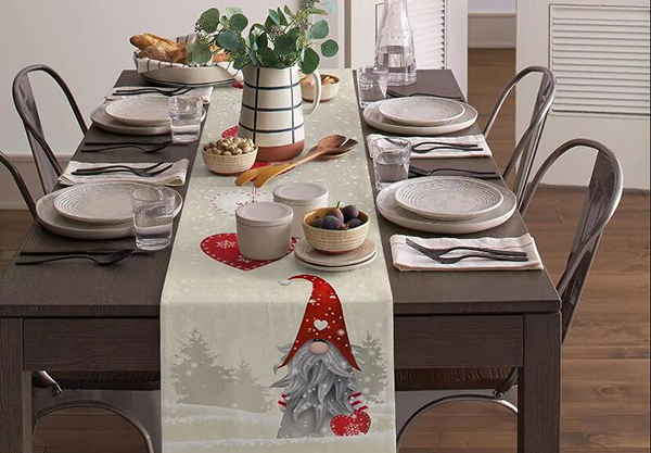 Christmas Snowflake Gnome Linen Table Runner - Two Sizes Available