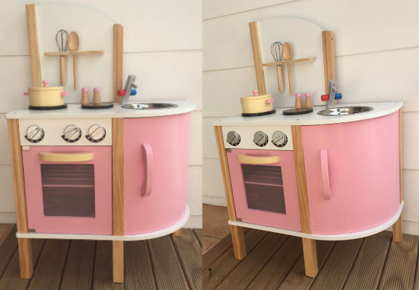 Pink Wooden Play Kitchen with Accessories