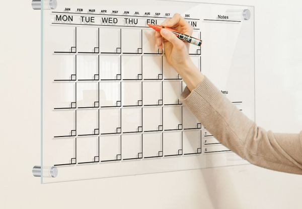 Wall Clear Acrylic Calendar with Markers - Available in Two Sizes & Option for Two-Pack