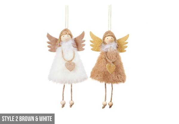 Two-Pack of Christmas Plush Angel Pendants - Four Colours, Two Styles & Option for Four-Pack Available