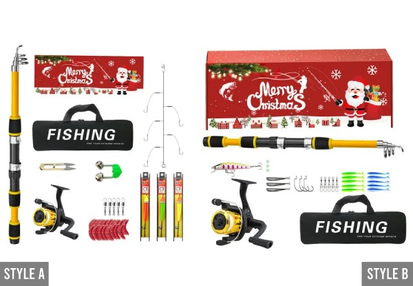 Christmas Fishing Rod and Reel Combo Kit - Available in Four Colours & Two Styles