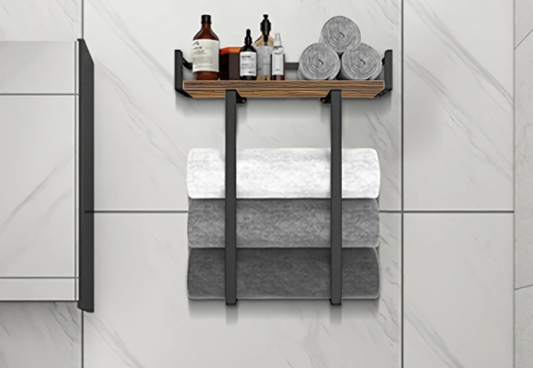 Wall Mounted Towel Rack with Wood Shelf