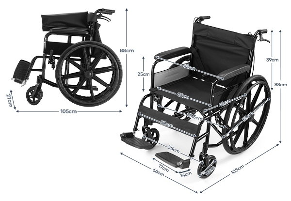 24-Inch Portable Folding Wheelchair