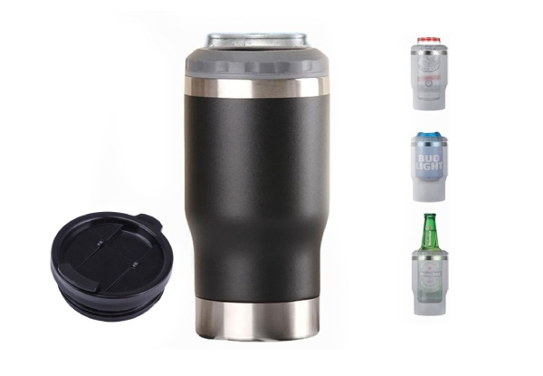 420ml Stainless Steel Can & Bottle Cooler Insulator with Two Lids - Available in Three Colours & Option for Two-Pack