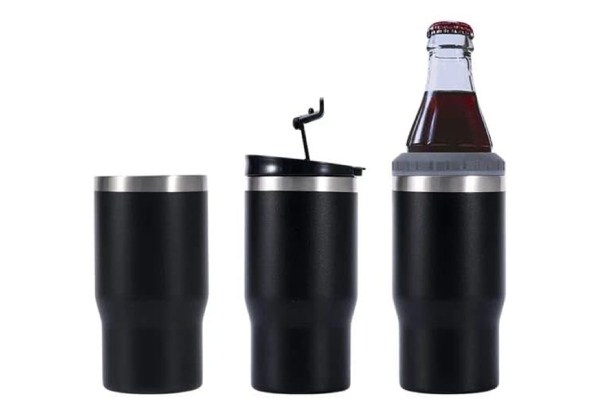 420ml Stainless Steel Can & Bottle Cooler Insulator with Two Lids - Available in Three Colours & Option for Two-Pack