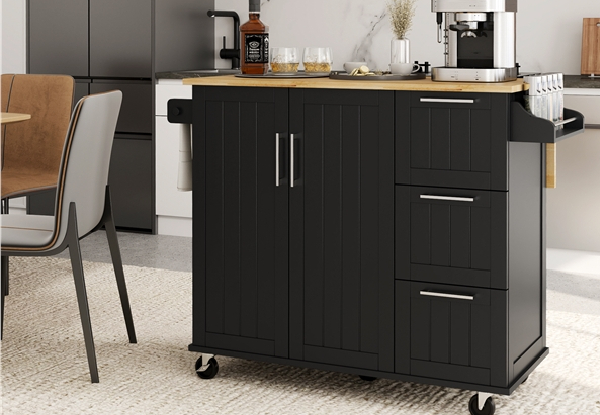 Kitchen Cart Island with Wood Top - Available in Two Colours