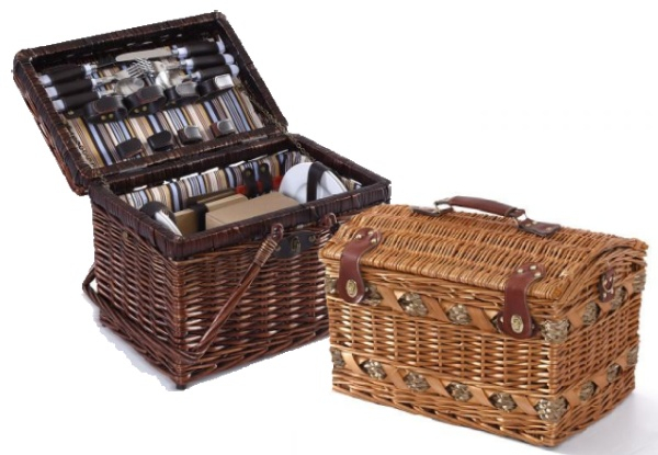 Four-Person Picnic Basket Set Range with Matching Outdoor Blanket  -  Three Options Available