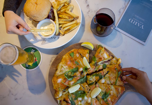 Two Pizza or Burger Mains & Two Drinks for Two People in Britomart incl. Car Park