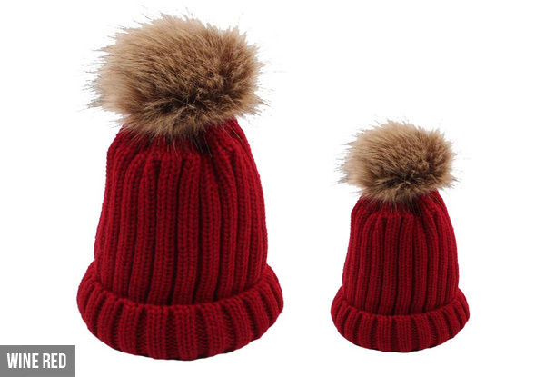 Parent & Baby Pom Pom Hat Set - Five Colours Available with Free Delivery