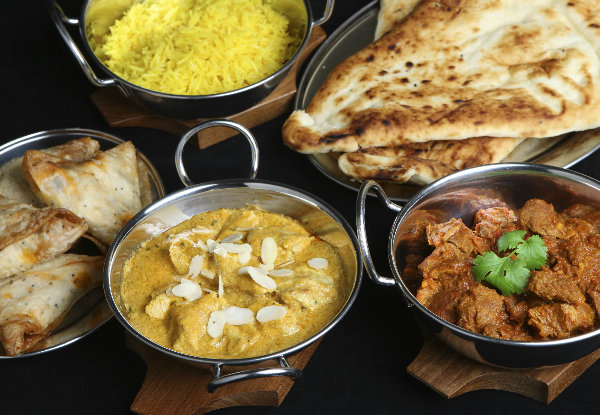 Lunch Dining incl. Two Curries, Shared Rice, Two Naans, Two Poppadums & Soft Drinks for Two People - Option for Four People