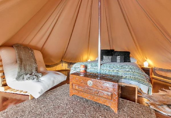 Two-Night Luxury Glamping Package in a Belle Tent for Two People incl. Entry to the Nikau Glow-Worm Cave & Cafe