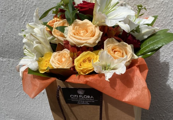 Christmas Flower Box incl. Gerbera, Roses & Seasonal Flowers - Options to incl. Teddy & Pick Up or Delivery Available