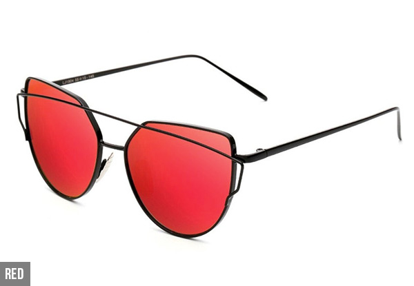 One Pair of Cat Eye Mirrored Sunglasses - Seven Colours Available