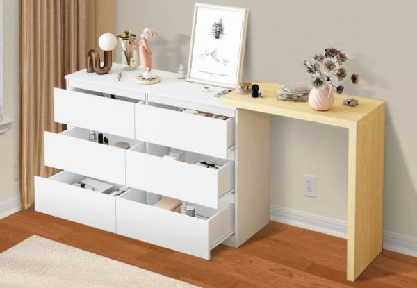 Customisable & Expandable Six-Drawer Dresser & Makeup Vanity Table