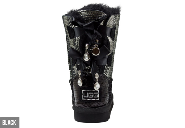 Aussie Connection Women’s Short Sequin Double Ribbon Sheepskin UGG Boots - Two Colours Available