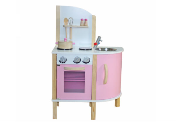 Pink Wooden Play Kitchen with Accessories