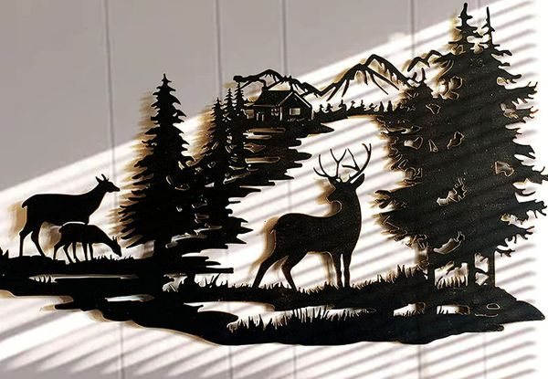 Rustic Metal Forest Deer Wall Decor - Option for Two-Pack