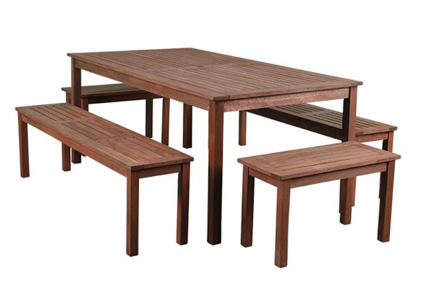 Five-Piece Hardwood Outdoor Table & Bench Dining Set