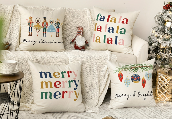 Four-Pack Merry Christmas Nutcracker Throw Pillow Covers